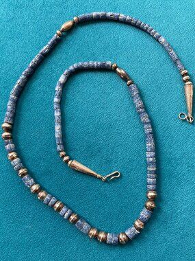 Santo Domingo Blue Coral & Bench Bead Navajo Pearl Heishi Bead Necklace